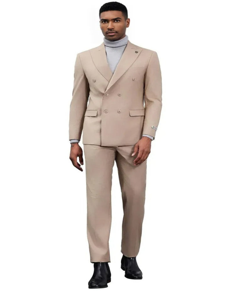 Men's Designer Stacy Adams Classic Double Breasted Tan Suit