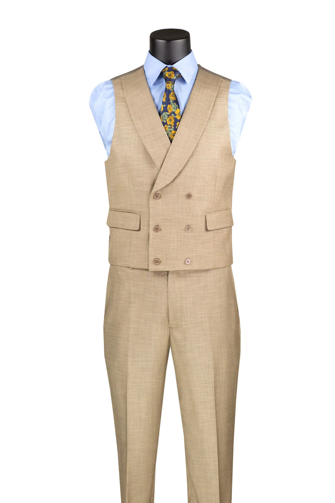 Taupe Modern Fit 3-Piece Suit with Lapel Vest & Adjustable Pants