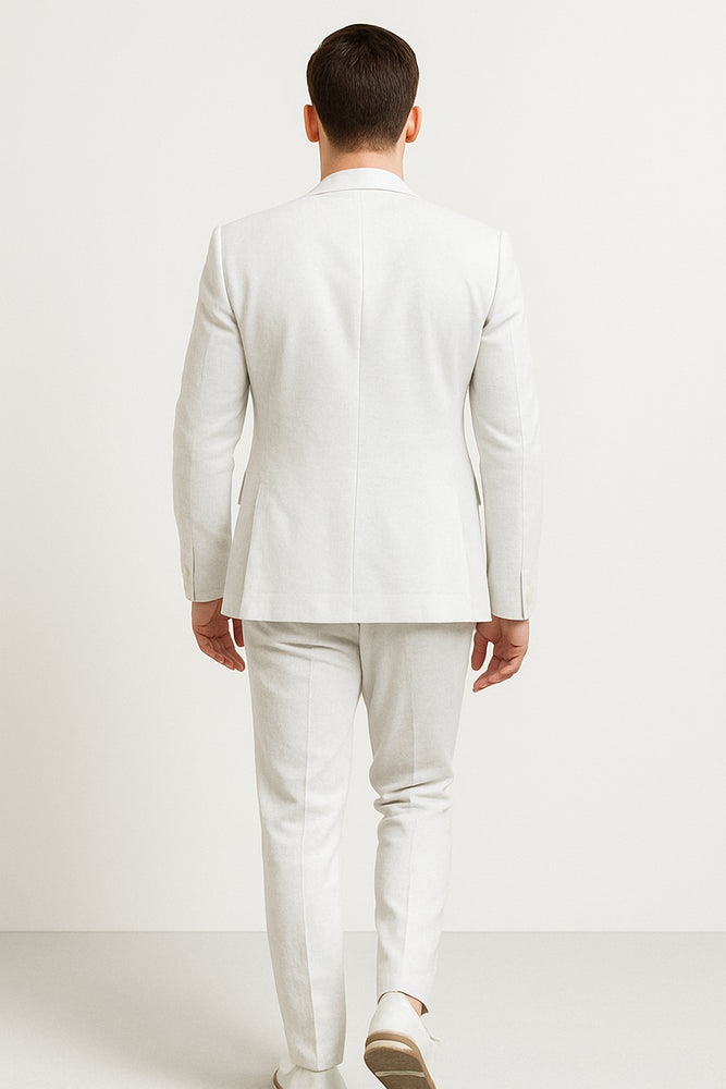 Mens Two Piece Linen Suit Relaxed Hybrid Fit No Collar