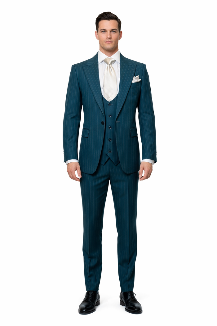 Teal Sovereign Pinstripe 3-Piece Executive Suit by Rossiman