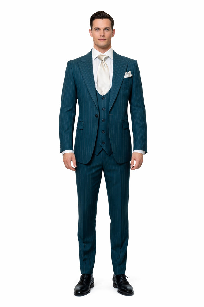 Teal Sovereign Pinstripe 3-Piece Executive Suit by Rossiman
