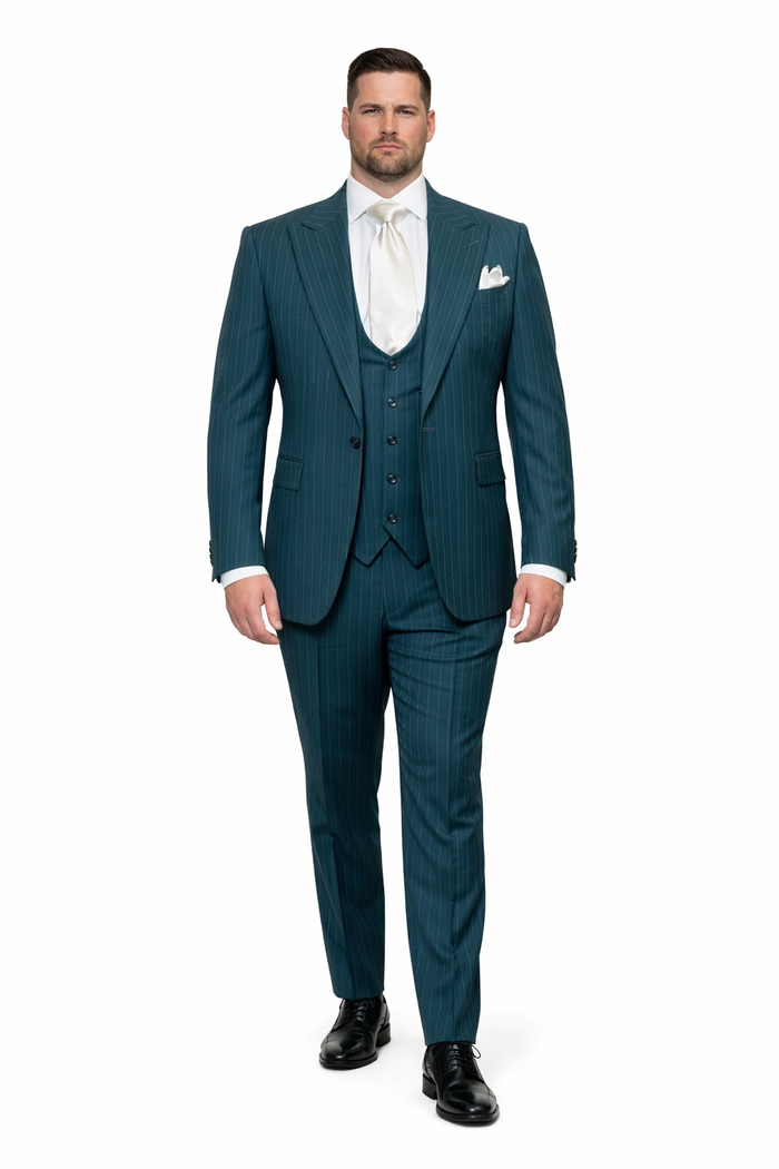 Teal Sovereign Pinstripe 3-Piece Executive Suit by Rossiman