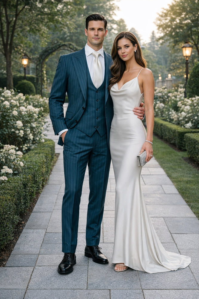 Teal Sovereign Pinstripe 3-Piece Executive Suit by Rossiman