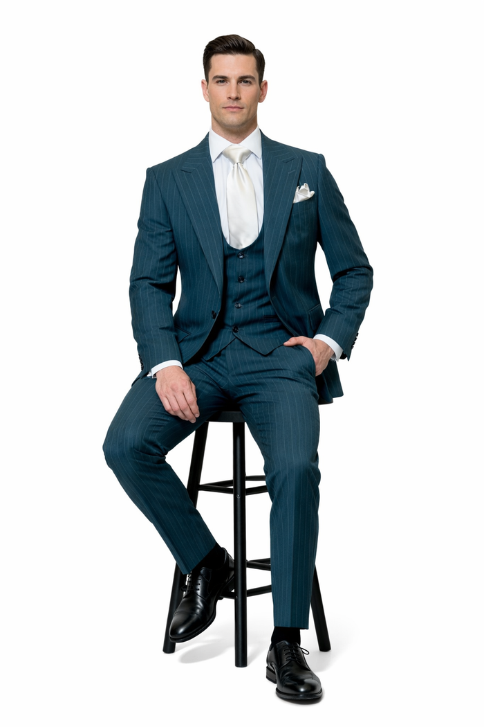 Teal Sovereign Pinstripe 3-Piece Executive Suit by Rossiman