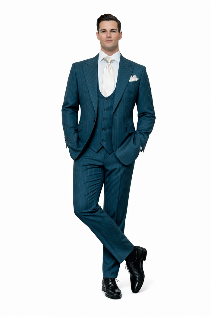 Teal Sovereign Pinstripe 3-Piece Executive Suit by Rossiman