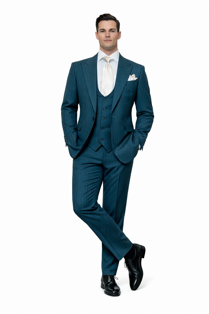 Teal Sovereign Pinstripe 3-Piece Executive Suit by Rossiman