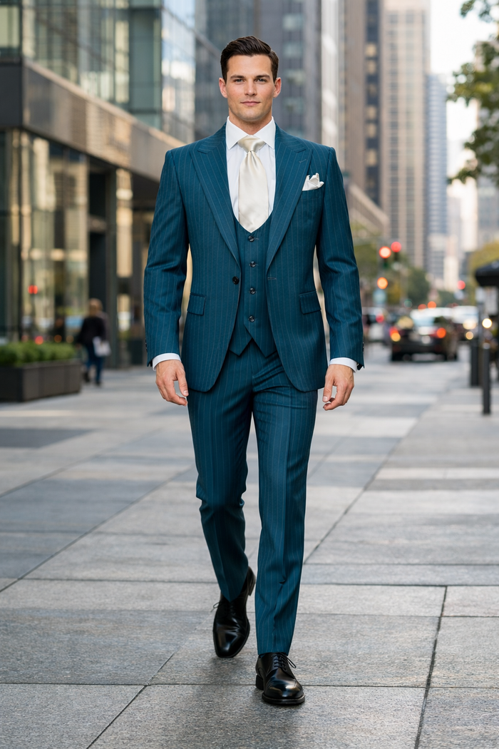 Teal Sovereign Pinstripe 3-Piece Executive Suit by Rossiman