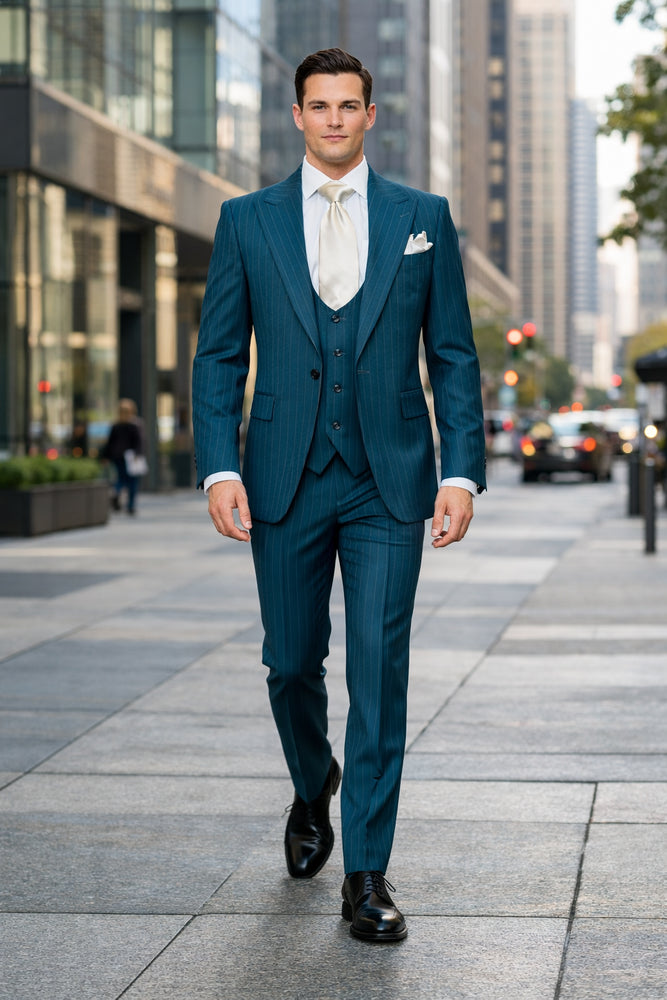 Teal Sovereign Pinstripe 3-Piece Executive Suit by Rossiman
