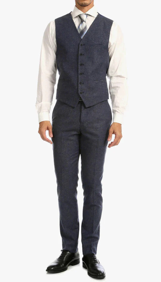 Marc Darcy Dion Teal Blue Tweed Slim Fit Wedding 3-Piece Suit Herringbone Fabric