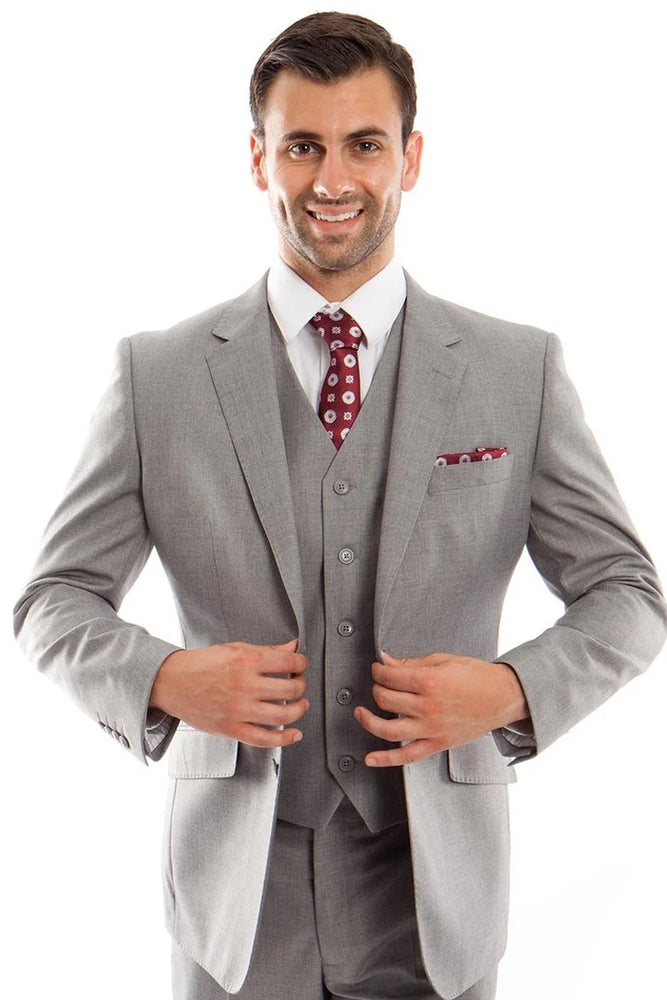 Zegarie Suits - Men's Designer Two Button Modern Fit Vested Wool Suit in Grey
