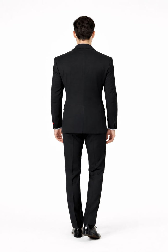 Tiglio Rosso Suit  - Classic Fit Athletic Cut 100% Wool Super 150s Italian Fabric Peak Lapel in Color Black