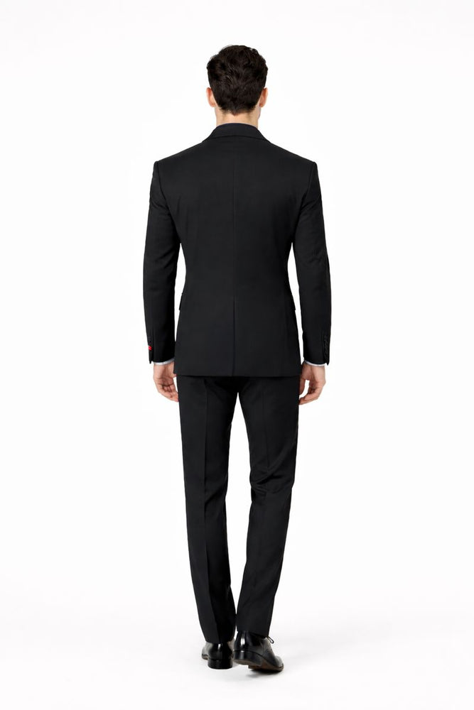 Tiglio Rosso Suit  - Classic Fit Athletic Cut 100% Wool Super 150s Italian Fabric Peak Lapel in Color Black