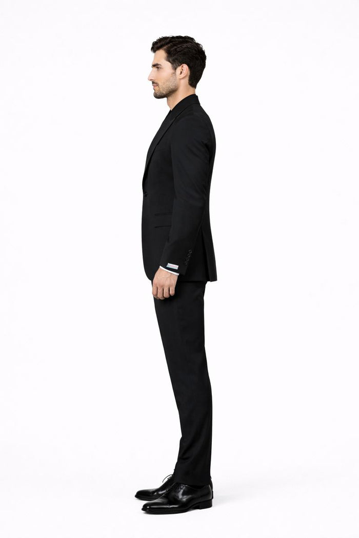 Tiglio Rosso Suit  - Classic Fit Athletic Cut 100% Wool Super 150s Italian Fabric Peak Lapel in Color Black