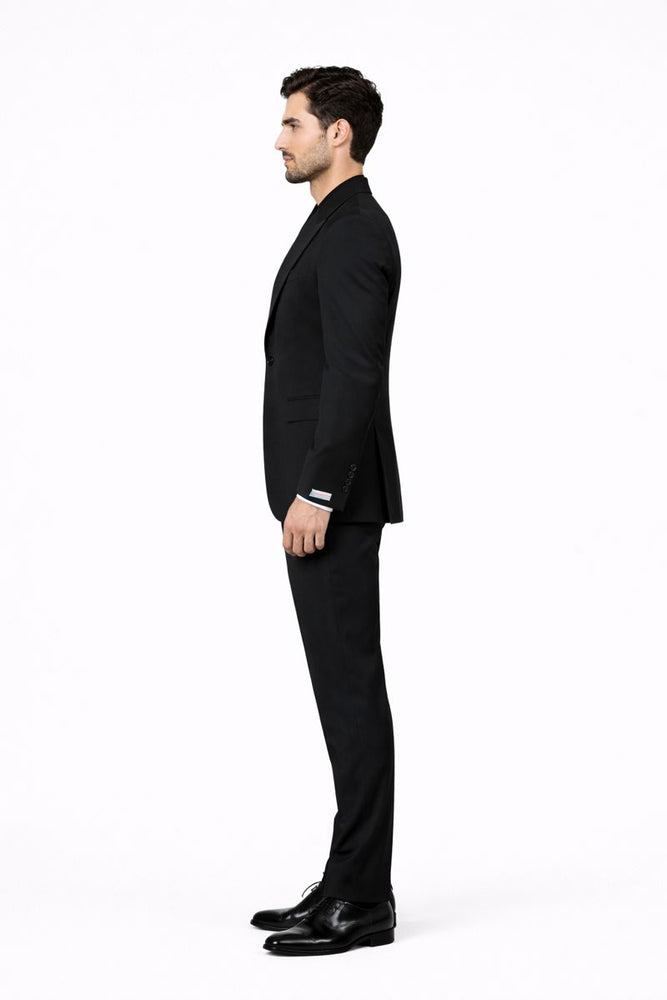 Tiglio Rosso Suit  - Classic Fit Athletic Cut 100% Wool Super 150s Italian Fabric Peak Lapel in Color Black