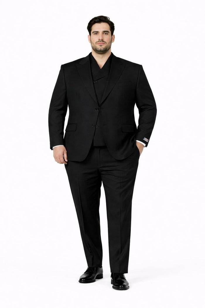 Tiglio Rosso Suit  - Classic Fit Athletic Cut 100% Wool Super 150s Italian Fabric Peak Lapel in Color Black