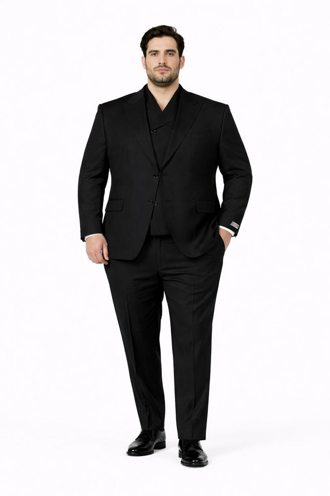 Tiglio Rosso Suit  - Classic Fit Athletic Cut 100% Wool Super 150s Italian Fabric Peak Lapel in Color Black