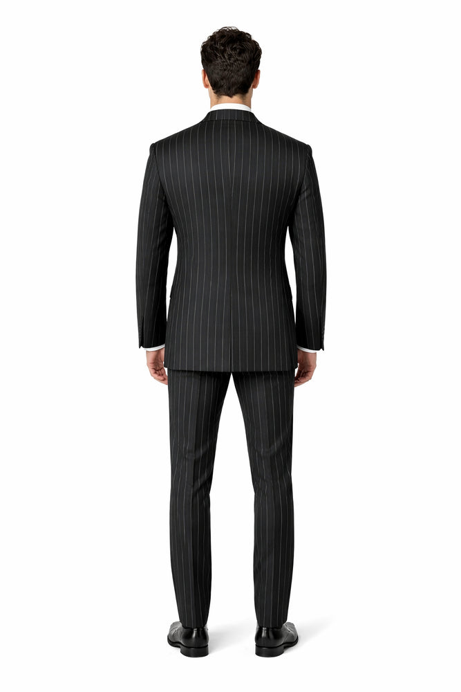 Tiglio Rosso Suit  - Classic Fit Athletic Cut 100% Wool Super 150s Italian Fabric Peak Lapel in Color Black/White