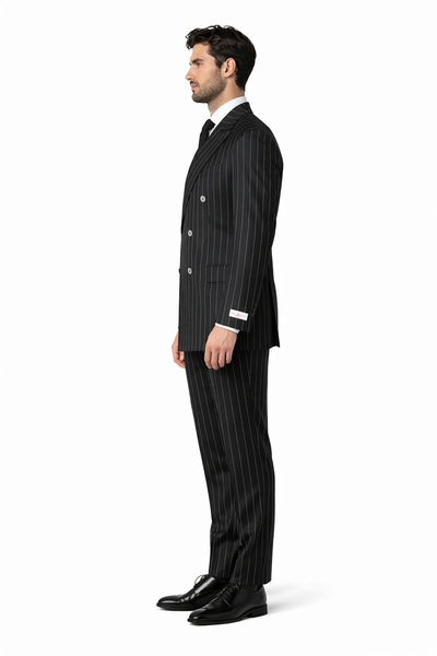 Tiglio Rosso Suit  - Classic Fit Athletic Cut 100% Wool Super 150s Italian Fabric Peak Lapel in Color Black/White
