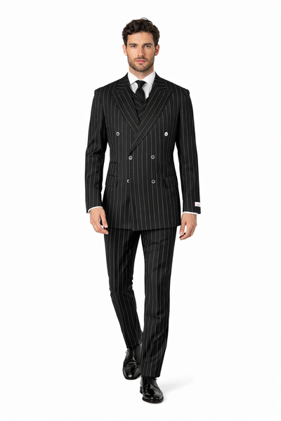 Tiglio Rosso Suit  - Classic Fit Athletic Cut 100% Wool Super 150s Italian Fabric Peak Lapel in Color Black/White