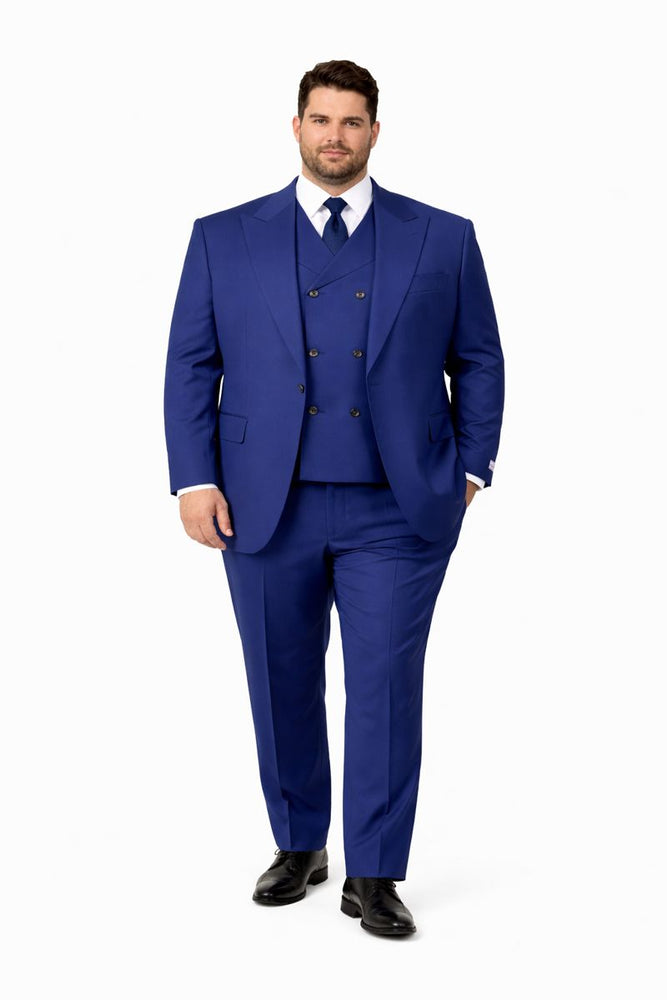 Tiglio Rosso Suit  - Classic Fit Athletic Cut 100% Wool Super 150s Italian Fabric Peak Lapel in Color Blue