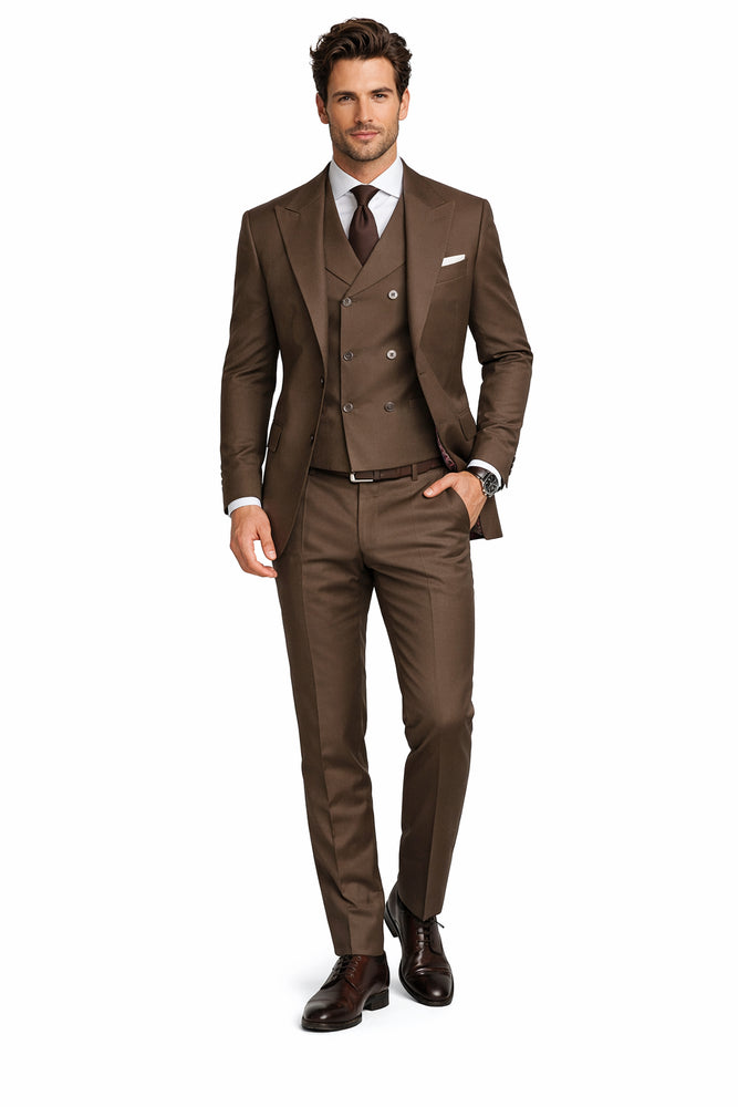 Tiglio Rosso Suit  - Classic Fit Athletic Cut 100% Wool Super 150s Italian Fabric Peak Lapel in Color Brown