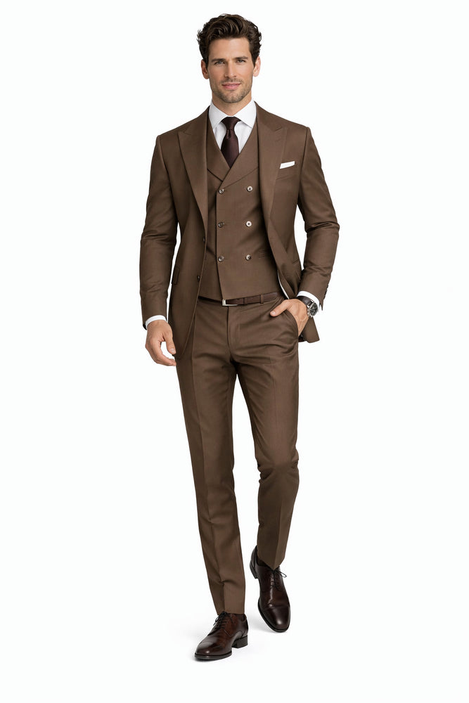 Tiglio Rosso Suit  - Classic Fit Athletic Cut 100% Wool Super 150s Italian Fabric Peak Lapel in Color Brown