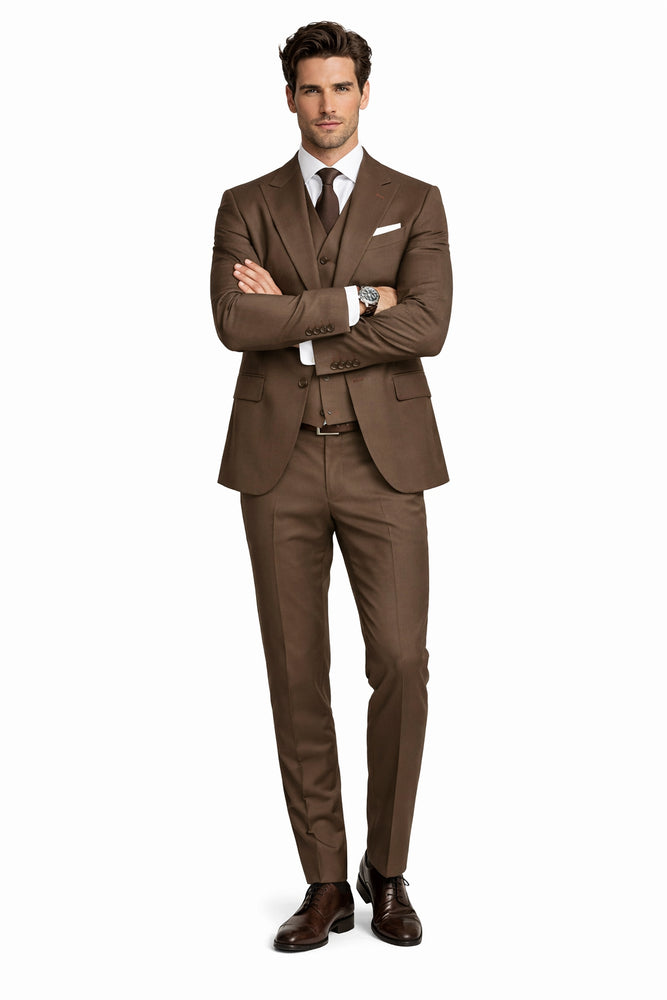 Tiglio Rosso Suit  - Classic Fit Athletic Cut 100% Wool Super 150s Italian Fabric Peak Lapel in Color Brown