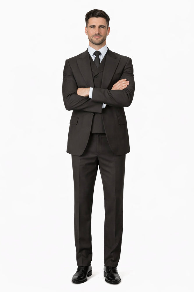 Tiglio Rosso Suit  - Classic Fit Athletic Cut 100% Wool Super 150s Italian Fabric Peak Lapel in Color Chocolate Brown