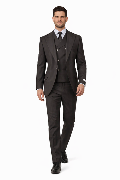 Tiglio Rosso Suit  - Classic Fit Athletic Cut 100% Wool Super 150s Italian Fabric Peak Lapel in Color Chocolate Brown