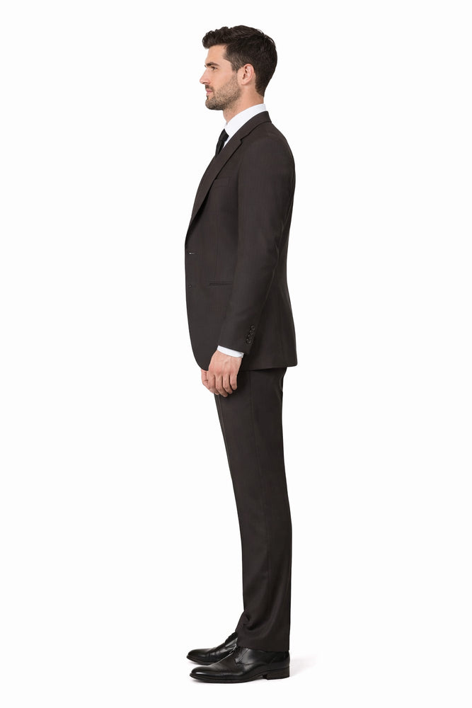 Tiglio Rosso Suit  - Classic Fit Athletic Cut 100% Wool Super 150s Italian Fabric Peak Lapel in Color Chocolate Brown