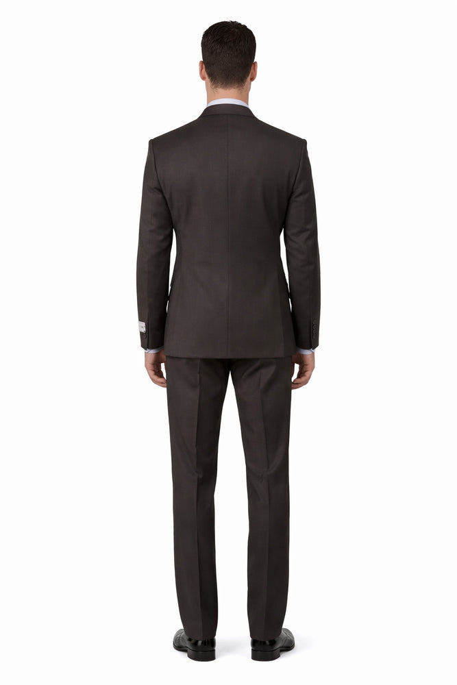 Tiglio Rosso Suit  - Classic Fit Athletic Cut 100% Wool Super 150s Italian Fabric Peak Lapel in Color Chocolate Brown