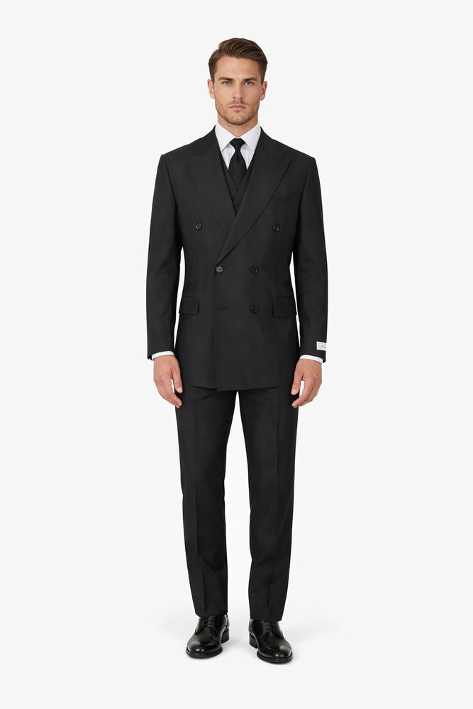 Tiglio Rosso Suit  - Classic Fit Athletic Cut 100% Wool Super 150s Italian Fabric Peak Lapel in Color Dark Black