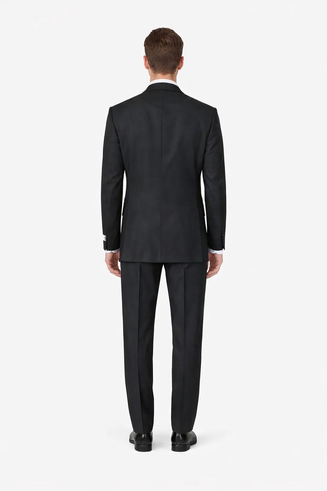 Tiglio Rosso Suit  - Classic Fit Athletic Cut 100% Wool Super 150s Italian Fabric Peak Lapel in Color Dark Black
