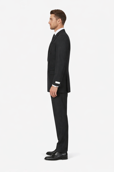 Tiglio Rosso Suit  - Classic Fit Athletic Cut 100% Wool Super 150s Italian Fabric Peak Lapel in Color Dark Black