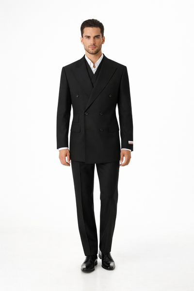 Tiglio Rosso Suit  - Classic Fit Athletic Cut 100% Wool Super 150s Italian Fabric Peak Lapel in Color Dark Black