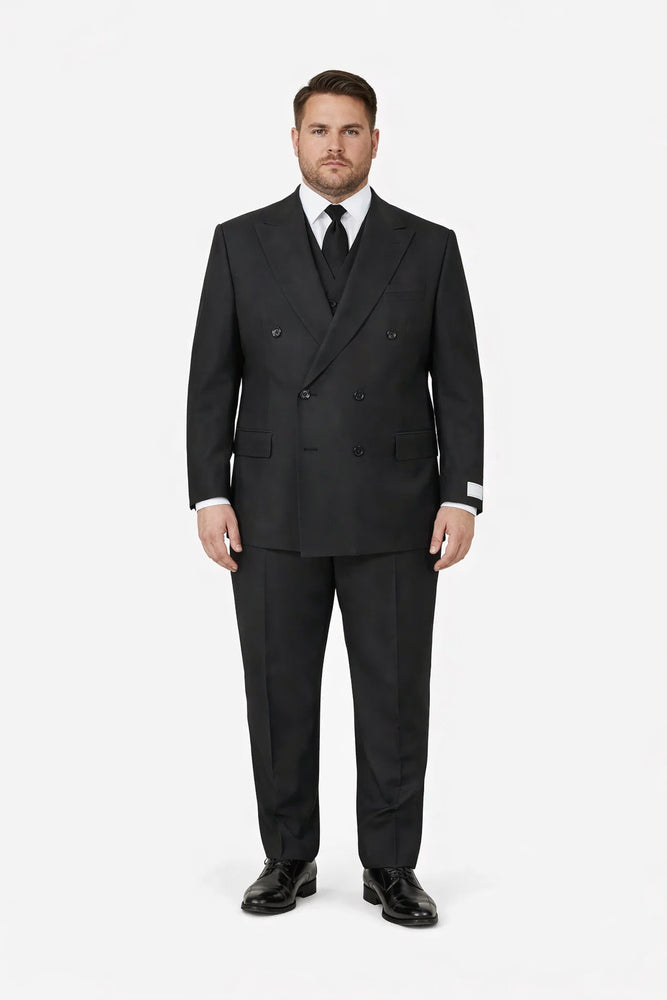 Tiglio Rosso Suit  - Classic Fit Athletic Cut 100% Wool Super 150s Italian Fabric Peak Lapel in Color Dark Black