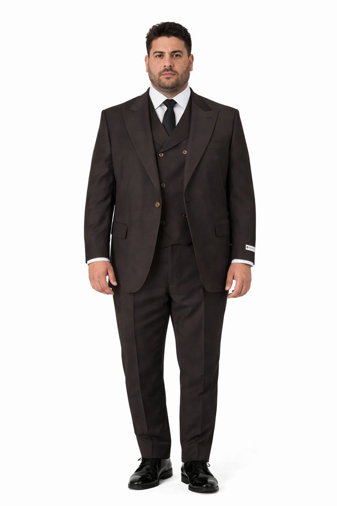 Tiglio Rosso Suit  - Classic Fit Athletic Cut 100% Wool Super 150s Italian Fabric Peak Lapel in Color Dark Brown