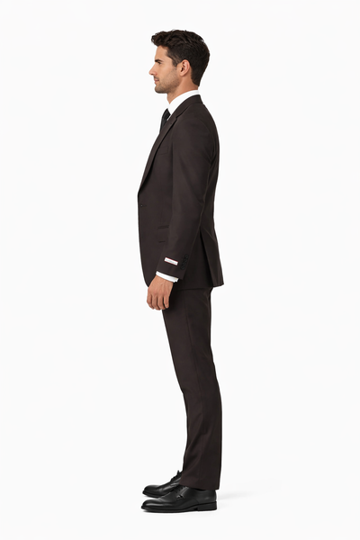 Tiglio Rosso Suit  - Classic Fit Athletic Cut 100% Wool Super 150s Italian Fabric Peak Lapel in Color Dark Brown