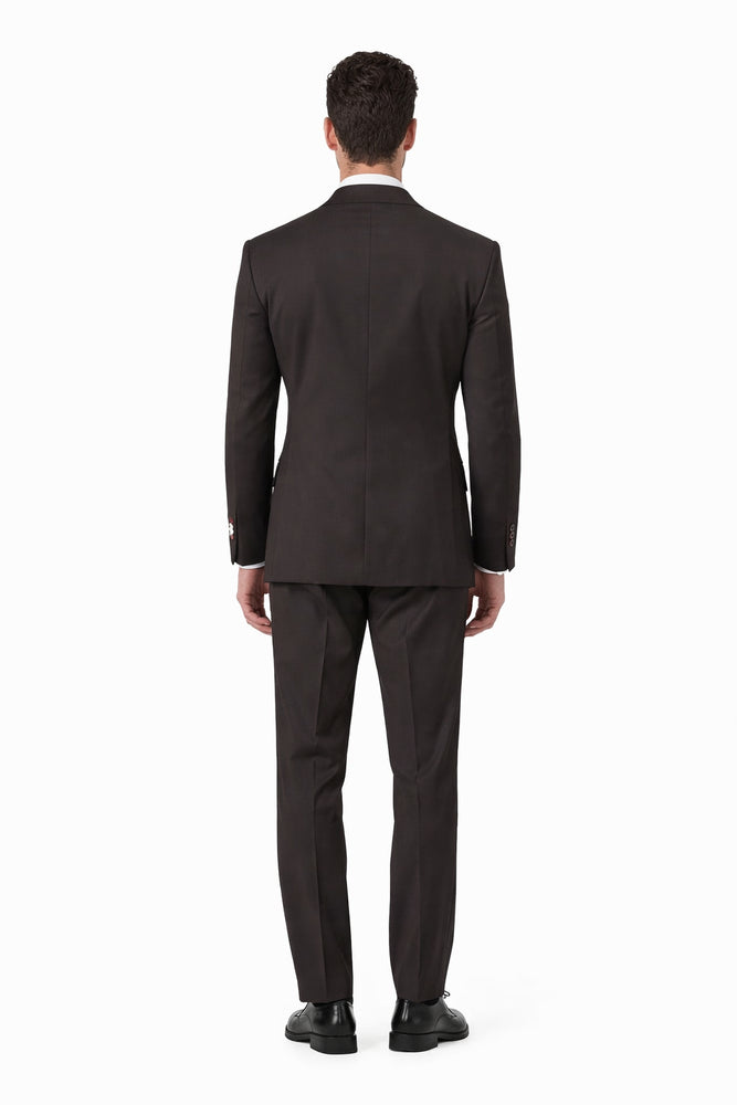 Tiglio Rosso Suit  - Classic Fit Athletic Cut 100% Wool Super 150s Italian Fabric Peak Lapel in Color Dark Brown