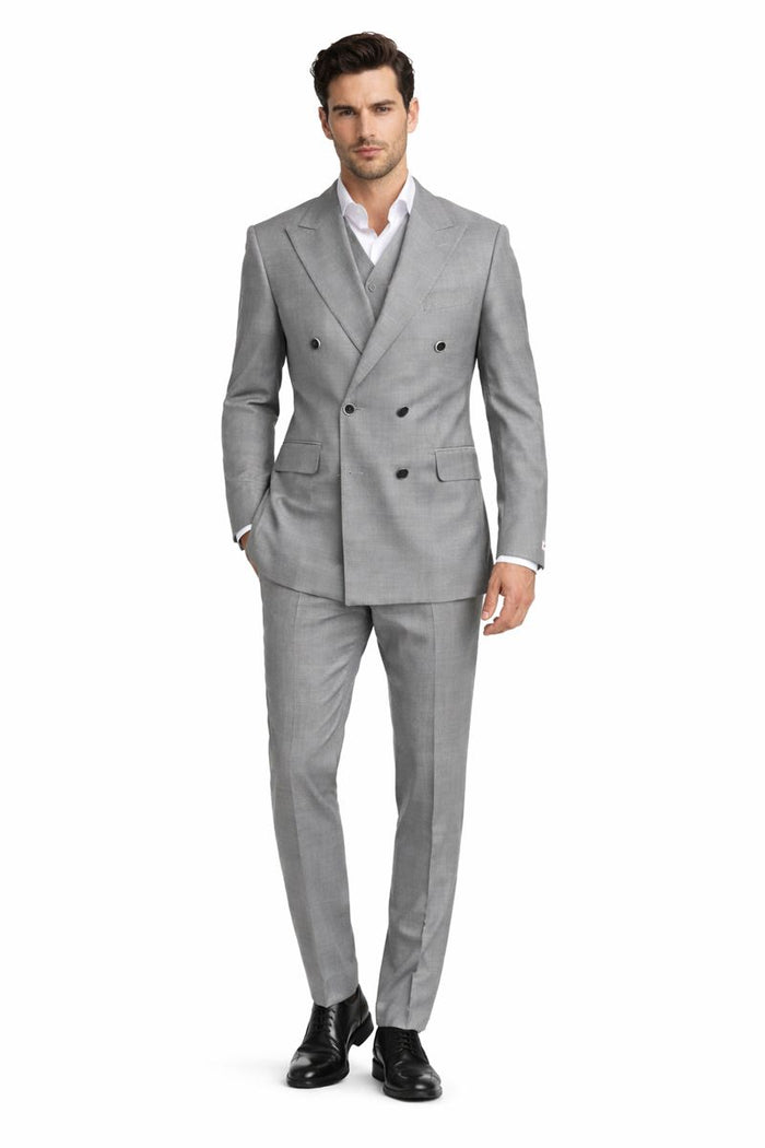 Tiglio Rosso Suit  - Classic Fit Athletic Cut 100% Wool Super 150s Italian Fabric Peak Lapel in Color Gray