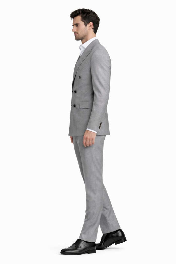 Tiglio Rosso Suit  - Classic Fit Athletic Cut 100% Wool Super 150s Italian Fabric Peak Lapel in Color Gray