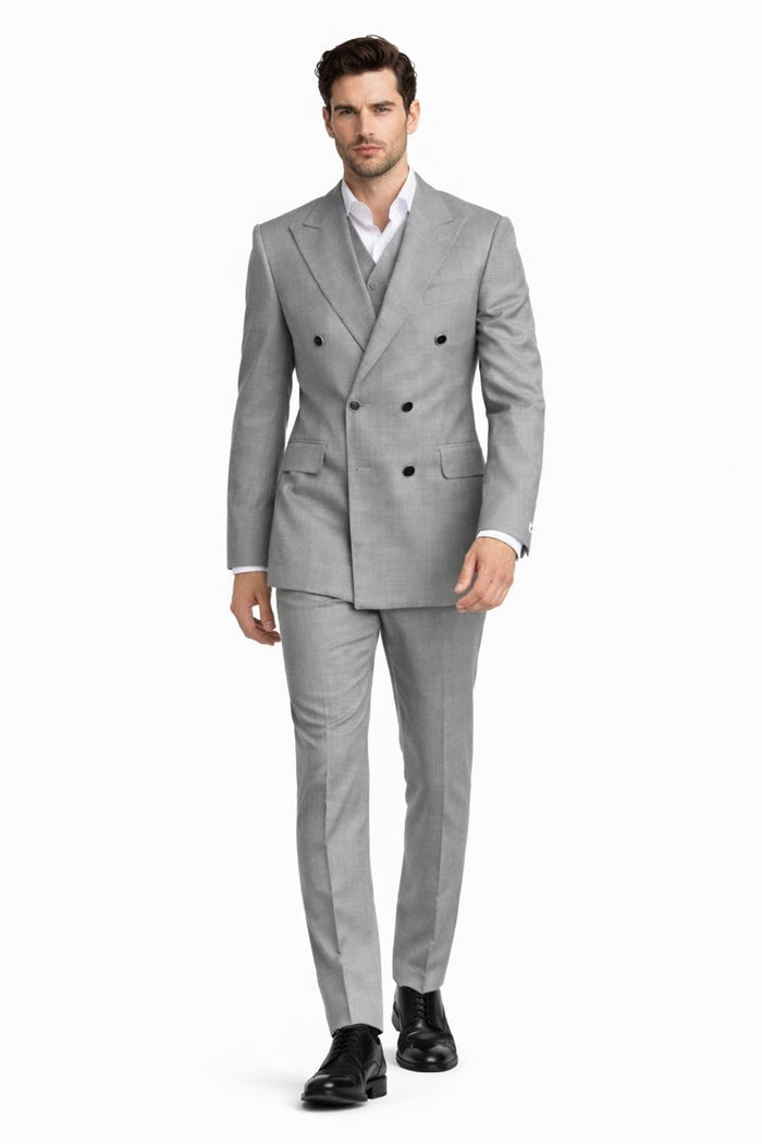 Tiglio Rosso Suit  - Classic Fit Athletic Cut 100% Wool Super 150s Italian Fabric Peak Lapel in Color Gray