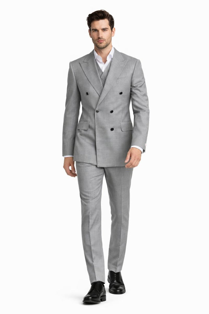 Tiglio Rosso Suit  - Classic Fit Athletic Cut 100% Wool Super 150s Italian Fabric Peak Lapel in Color Gray