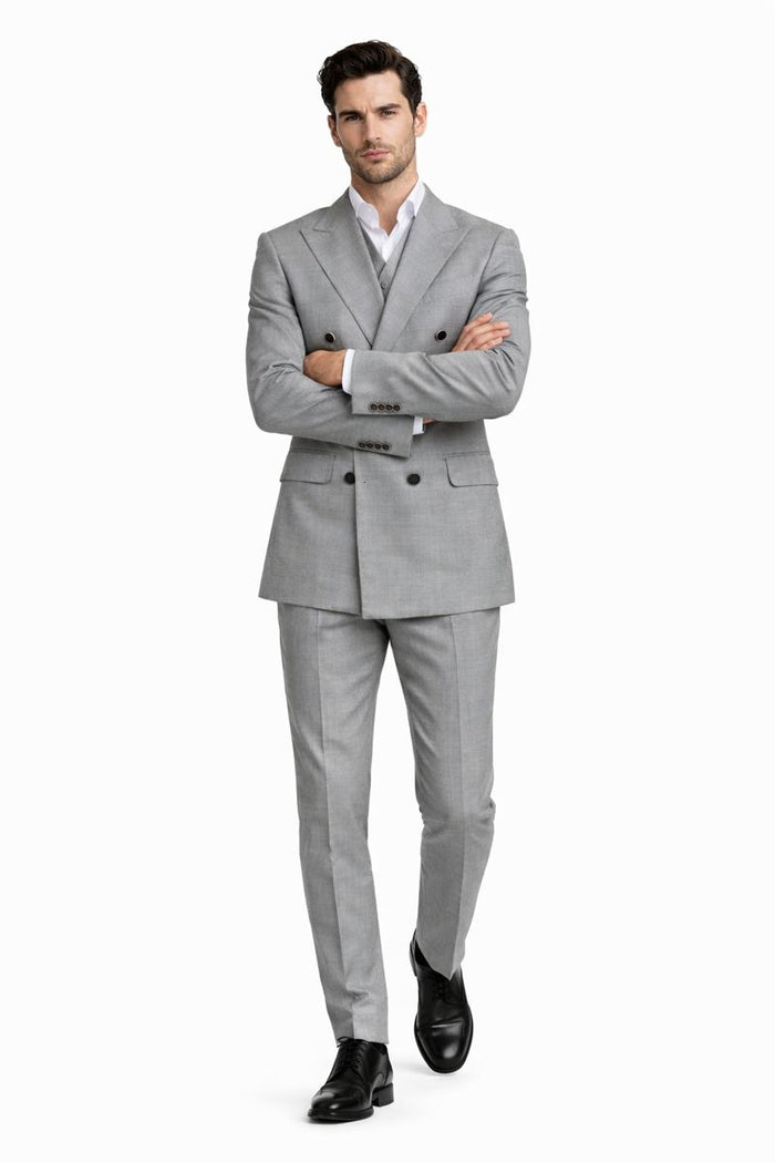 Tiglio Rosso Suit  - Classic Fit Athletic Cut 100% Wool Super 150s Italian Fabric Peak Lapel in Color Gray