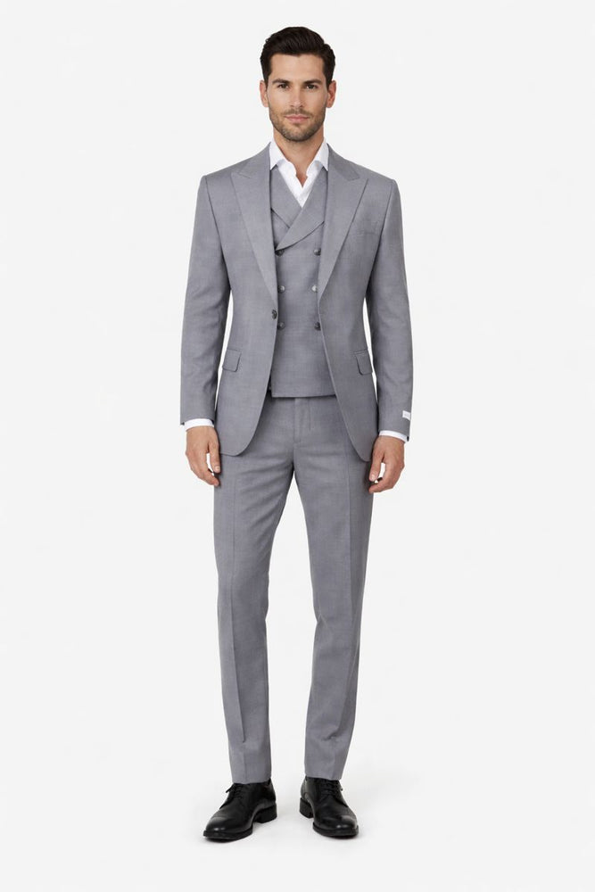 Tiglio Rosso Suit  - Classic Fit Athletic Cut 100% Wool Super 150s Italian Fabric Peak Lapel in Color Light Gray