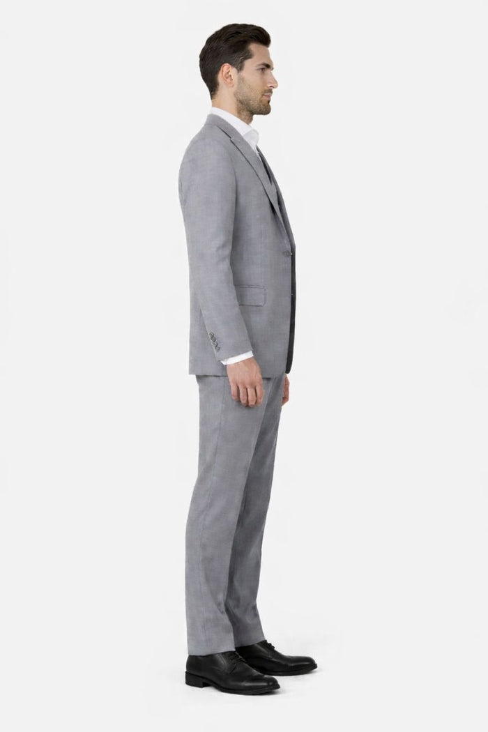 Tiglio Rosso Suit  - Classic Fit Athletic Cut 100% Wool Super 150s Italian Fabric Peak Lapel in Color Light Gray