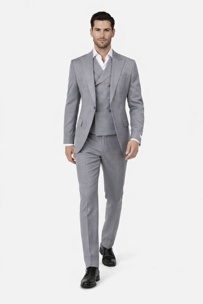 Tiglio Rosso Suit  - Classic Fit Athletic Cut 100% Wool Super 150s Italian Fabric Peak Lapel in Color Light Gray