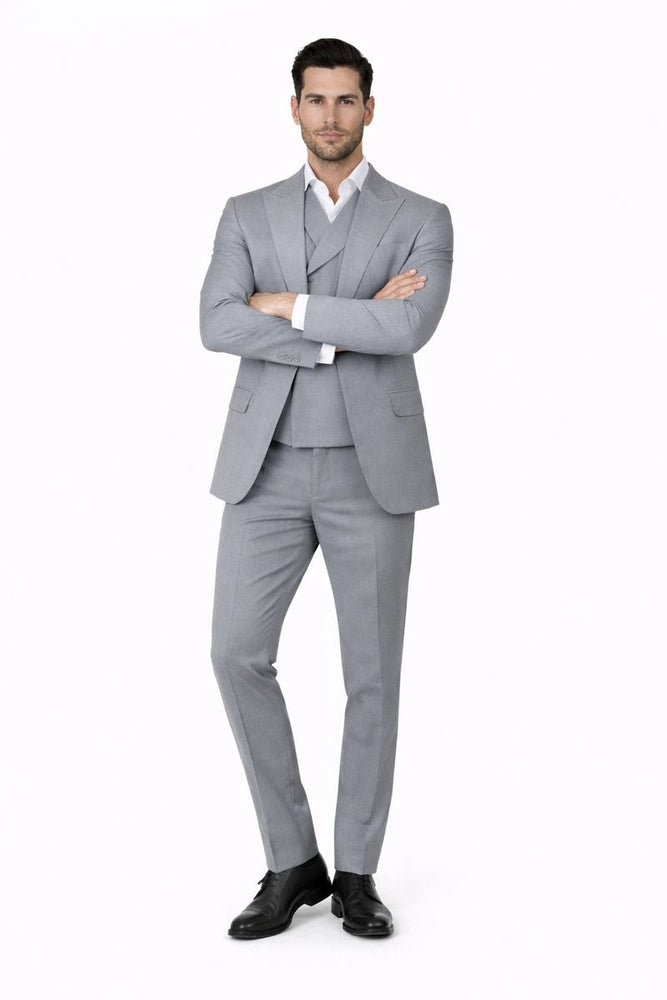 Tiglio Rosso Suit  - Classic Fit Athletic Cut 100% Wool Super 150s Italian Fabric Peak Lapel in Color Light Gray