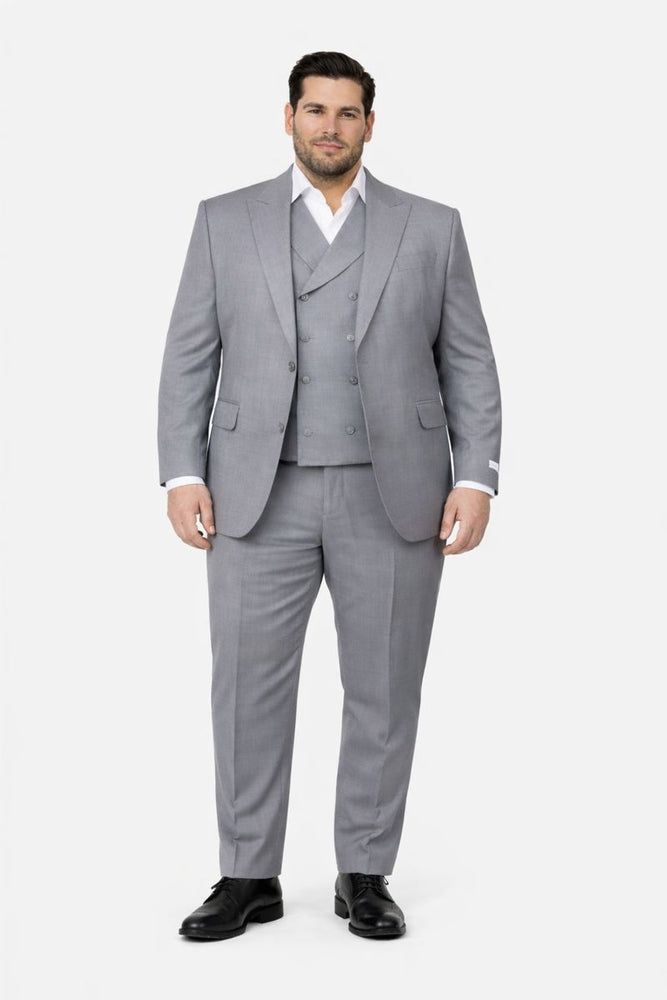 Tiglio Rosso Suit  - Classic Fit Athletic Cut 100% Wool Super 150s Italian Fabric Peak Lapel in Color Light Gray