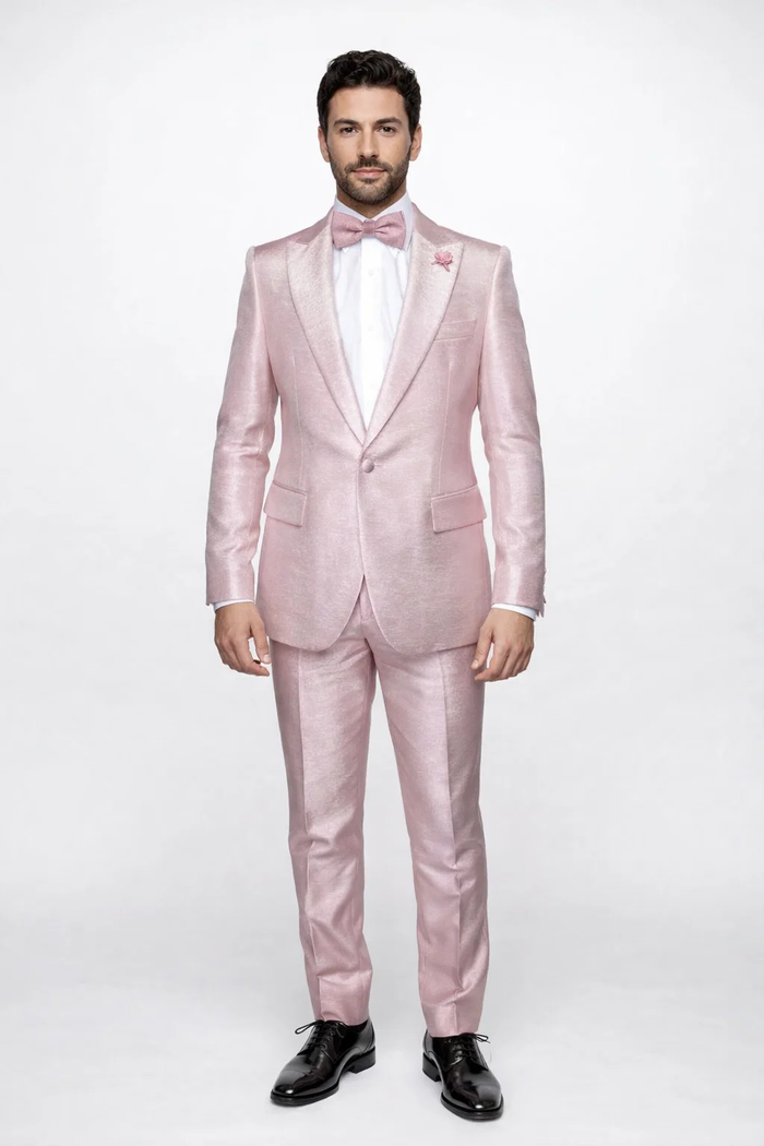 Rossi Man LEO RM1641 – Pink Shimmer Slim Fit 3-Piece Suit for Men